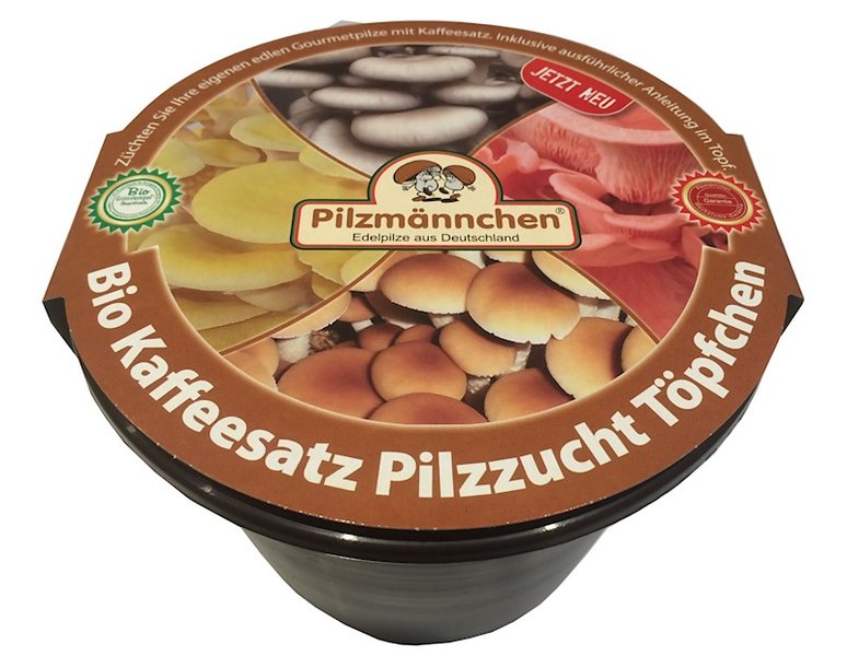 „Kaffeesatz Pilzzucht-Töpfchen Bio“ vom Pilzmännchen Pilzzuchtteam