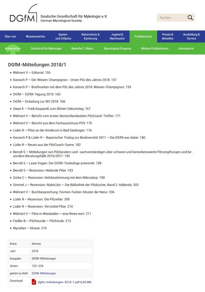 Datensatz der DGfM-Mitteilungen 2018/1 mit dem Inhaltsverzeichnis und Downloadlink