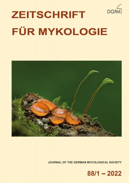 Titelbild von Heft 88/1 (2022) der Zeitschrift für Mykologie mit Scutellinia sp.