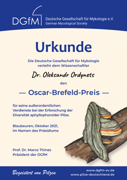 Design der Urkunde zum Oscar-Brefeld-Preis 2021